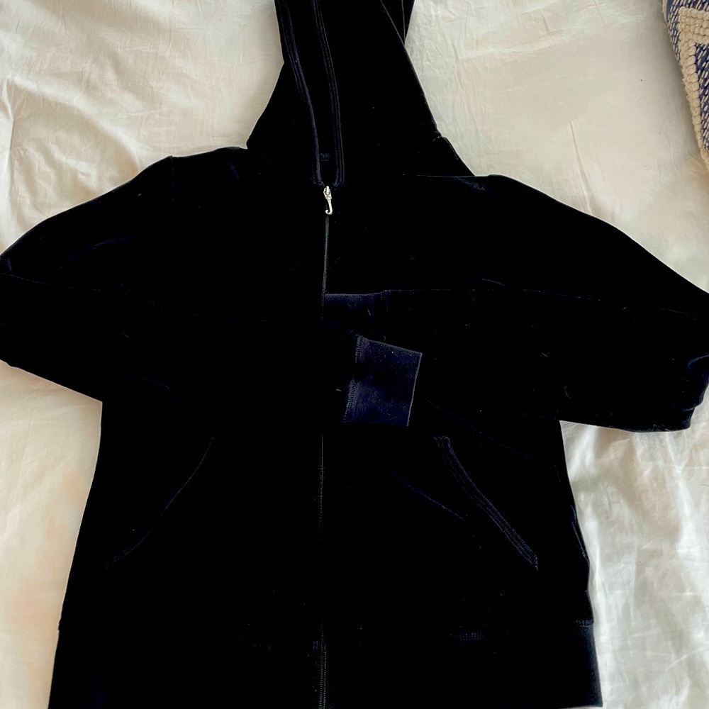 Vintage Juicy Couture Black Velour Tracksuit Hoodie and Pants Size L/M
